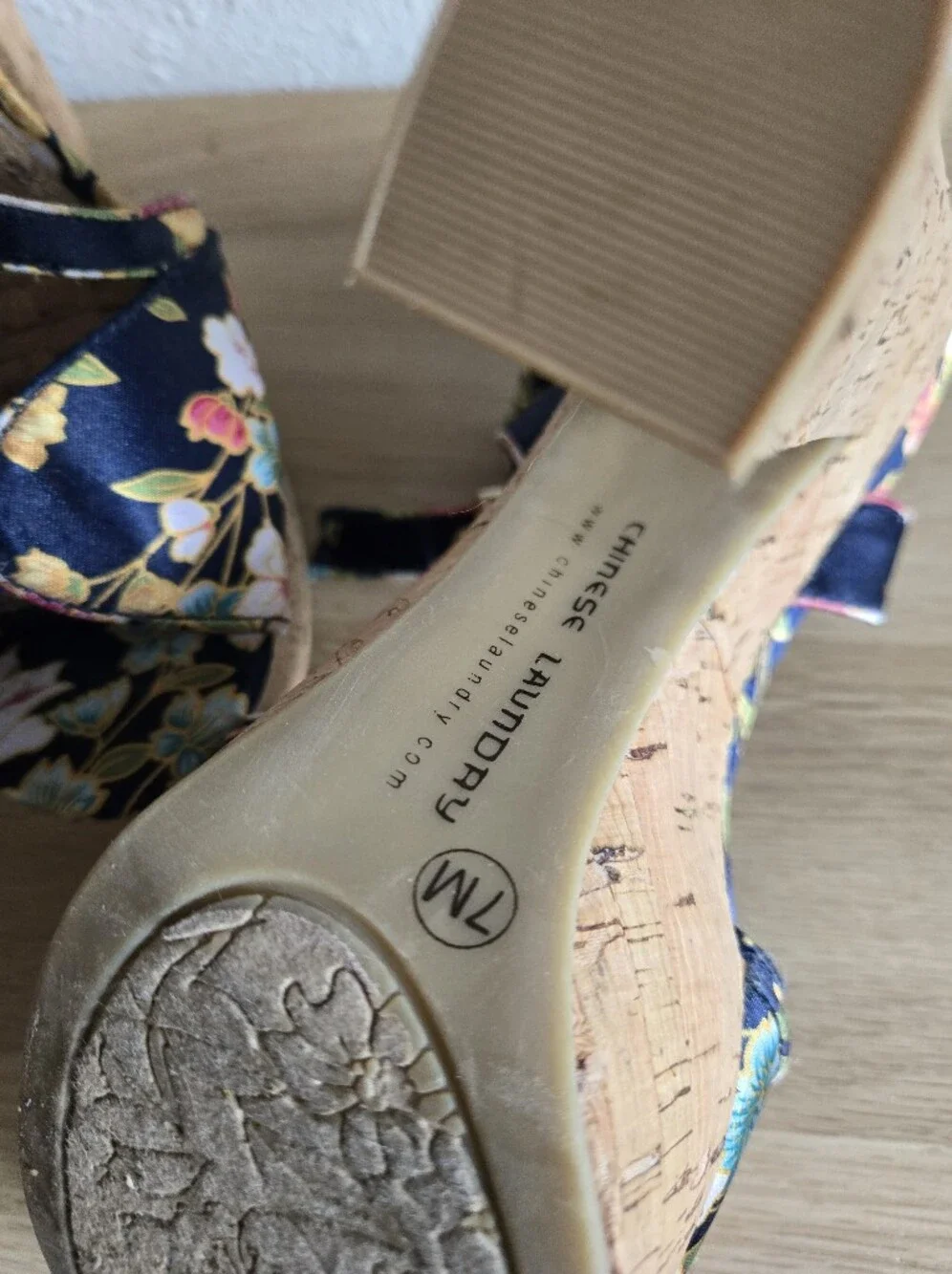 Floral Cork Platform Sandals - Navy Floral